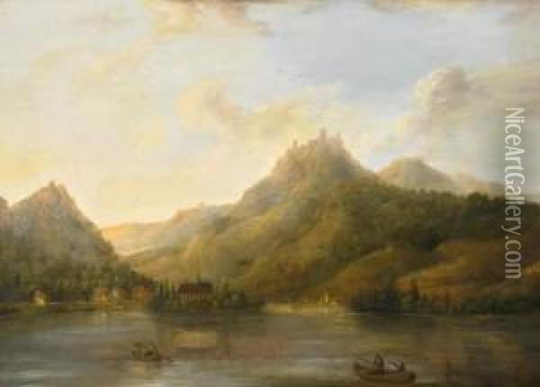 Rhine Landscape With Drachenfels And Nonnenwerth Oil Painting - Caspar Schneider