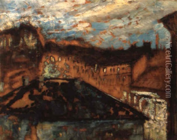 Roofs Of The Village Oil Painting - Hugo Scheiber