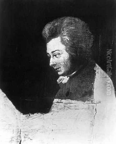 Unfinished Portrait of Wolfgang Amadeus Mozart 1756-91 Oil Painting - Joseph Lange