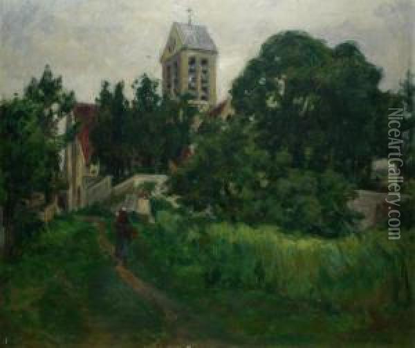 Paysanne Au Chemin Devant L'eglise Oil Painting - Germain David-Nillet