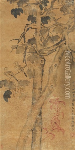 A Pair Of Mapies Under Tree Oil Painting -  Li Shan