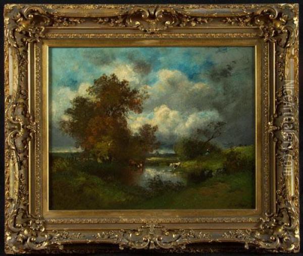 Dupre The Drinking Pool Oil Painting - Jules Dupre