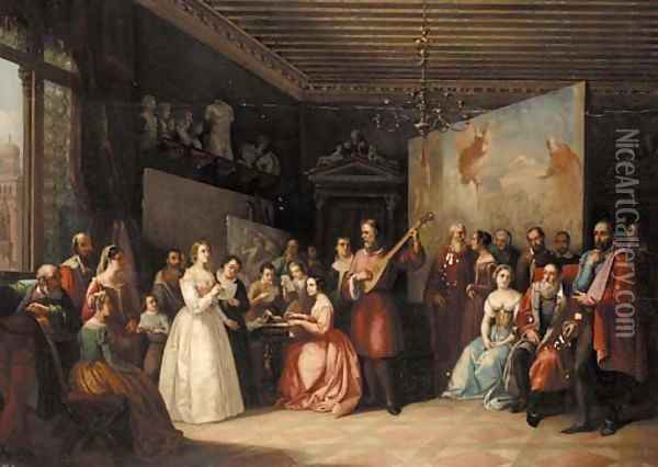 Music in Titian's studio Oil Painting - Vincenzo Giacomelli