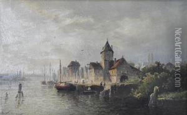 Blick Auf Einehafenstadt. Oil Painting - Nicolai Von Astudin