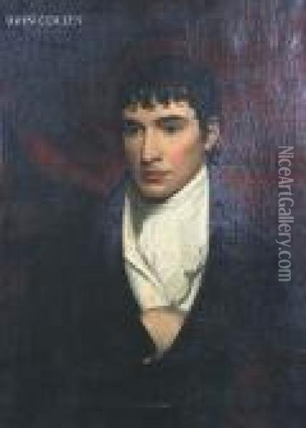 A Portrait Of John Colley, As A 
Young Man, Waist Length, Wearing Dark Jacket And White Stock Oil Painting - John Opie