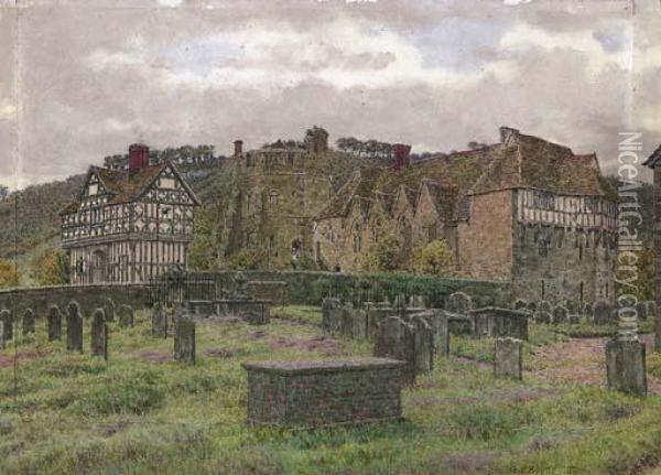 The Fortified Manor House At Stokesay, Shropshire Oil Painting - George Price Boyce