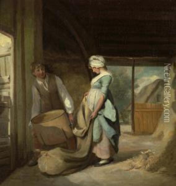 The Barn Girl. Oil Painting - Henry Walton