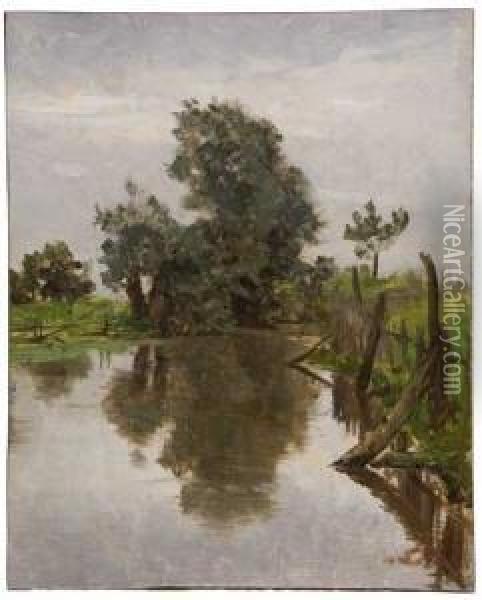 Landscape With A Pond Oil Painting - Hermann Hartwich