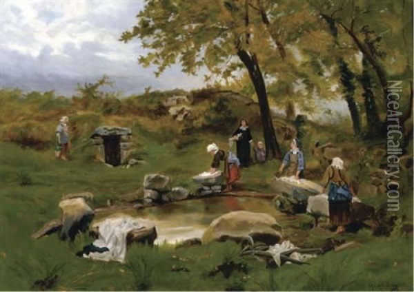 At The Laundry Oil Painting - Mihaly Munkacsy