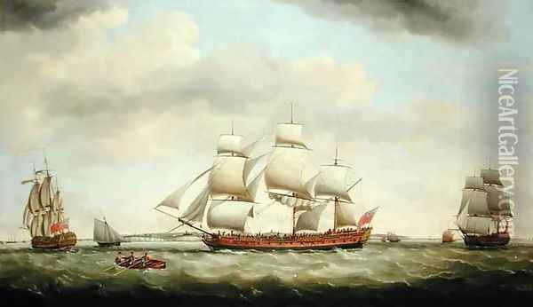 The East Indiaman General Coote in Three Positions off the Downs Oil Painting - Francis Holman