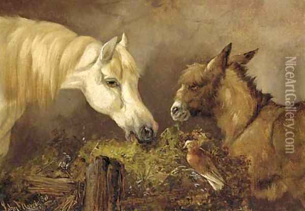 A horse, donkey, and a dove Oil Painting - John Morris