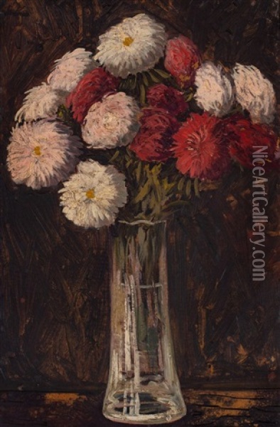 Chryzantemy W Szklanym Wazonie Oil Painting - Francis Roman Rutkowski