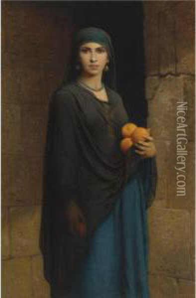 Woman With Oranges Oil Painting - Charles Zacharie Landelle