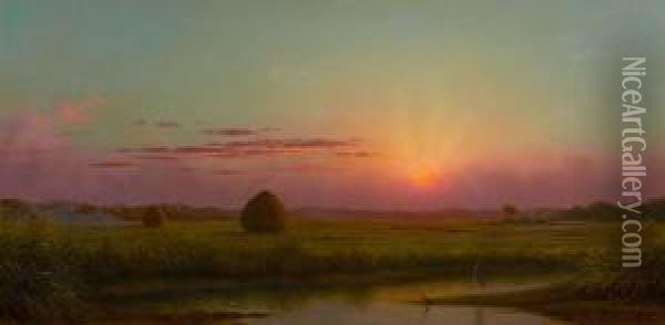 Sunset Over The Marsh Oil Painting - Martin Johnson Heade