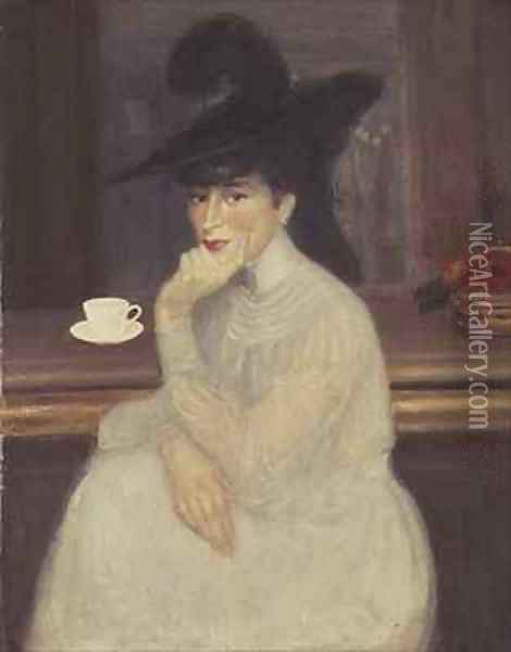 Waiting at the Bar Portrait of Sarah Bernhardt Oil Painting - Georges Bottini