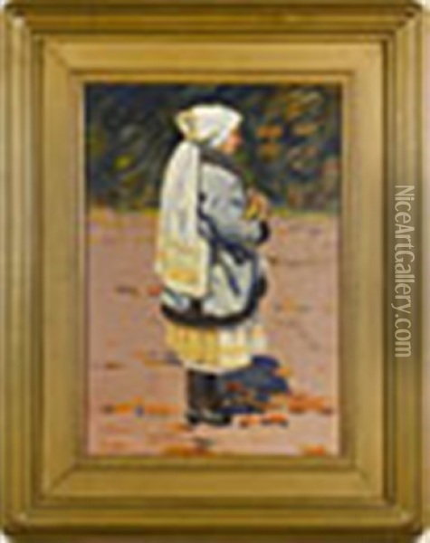 Standing Woman With A Prayer Book Oil Painting - Antos Frolka