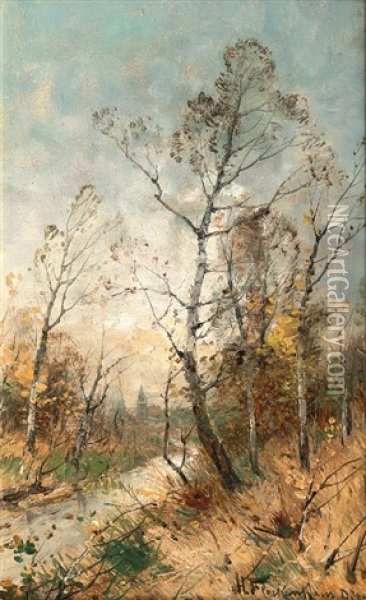 Herbstlandschaft Mit Birken Oil Painting - Heinz Flockenhaus