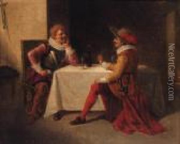 The Game Of Cards; And A Good Conversation Oil Painting - Francisco Xavier Gose