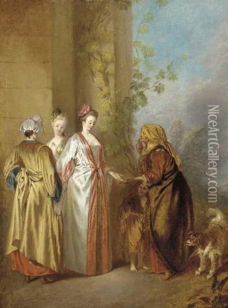 La Diseuse De Bonne Aventure Oil Painting - Watteau, Jean Antoine