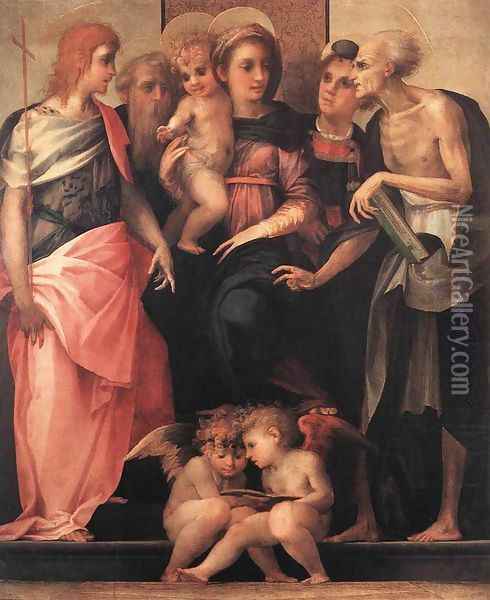 Madonna Enthroned with Four Saints Oil Painting - Fiorentino Rosso