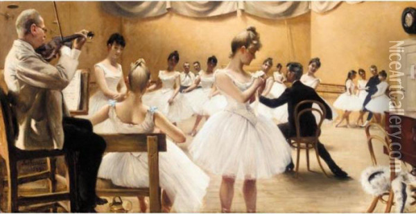 Time I Det Kgl. Teaters Balletskole (a Class At The Royal Theatre Ballet School) Oil Painting - Paul-Gustave Fischer