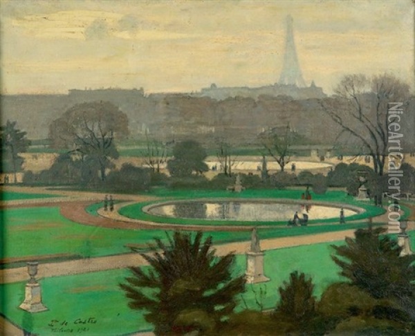 Le Jardin Des Tuileries En Automne Oil Painting - Paul De Castro