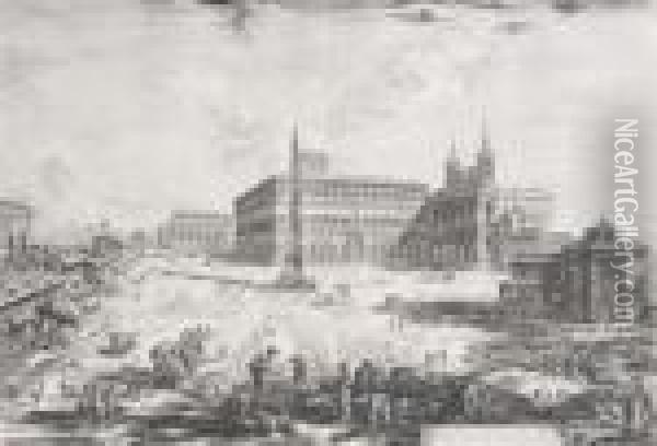 Veduta Della Piazza E Basilica Di S. Giovanni In Laterano Oil Painting - Giovanni Battista Piranesi