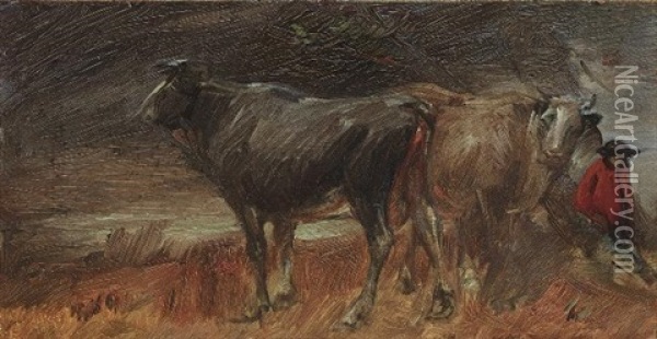 Hirt Mit Zwei Kuhen Oil Painting - Wilhelm Busch