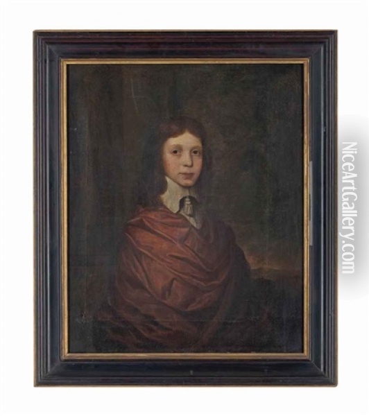Portrait Of A Young Boy, Half-length, In A Brown Wrap And A Lawn Collar Oil Painting - John Hayls