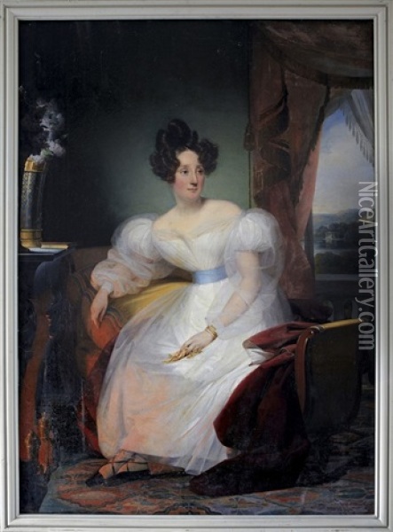 Portrait D'etiennette D'aligre, Marquise De Pomereu (morte En 1866) Oil Painting - Claude Marie Dubufe