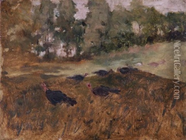 Wild Turkeys In The Grass Oil Painting - Arthur B. Davies
