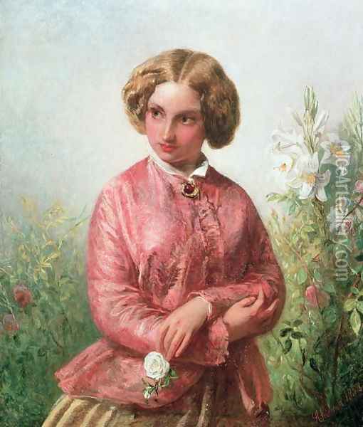 Portrait of a young girl with a rose Oil Painting - Abraham Solomon