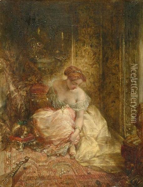 The Broken Necklace Oil Painting - Alfred Joseph Woolmer