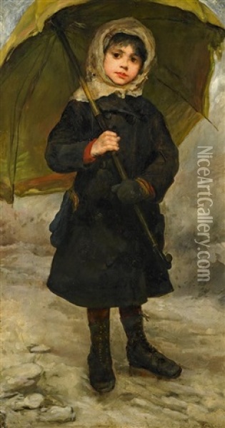 Madchen Mit Regenschirm Oil Painting - August Kurtz-Gallenstein
