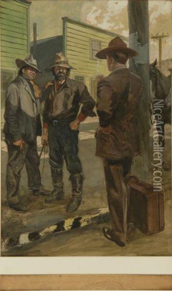Western Stand-off Oil Painting - Harry C. Edwards