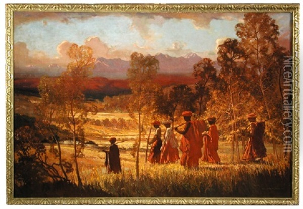 Bush Landscape With Figures Oil Painting - William Mitcheson Timlin