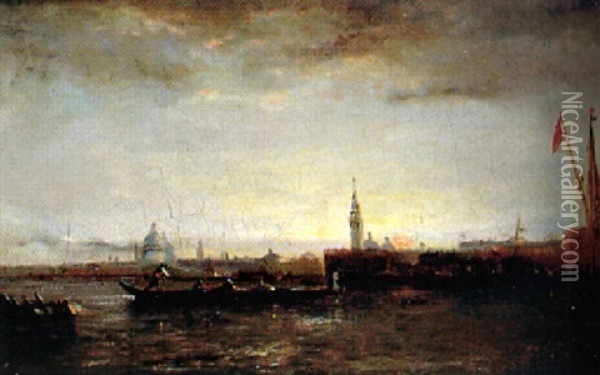 Les Gondeliers A Venice Oil Painting - Paul Charles Emmanuel Gallard-Lepinay