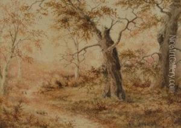 Landscape With Rabbits On A Woodland Path Oil Painting - Joseph Halford Ross