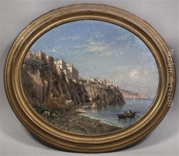 Neapolitan Bay View (+ Another; Pair) Oil Painting - Achille Solari