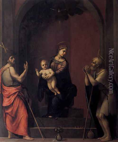 Virgin and Child with Sts John the Baptist and Job 1516 Oil Painting - Francesco Franciabigio