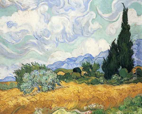 Wheatfield with Cypress I Oil Painting - Vincent Van Gogh