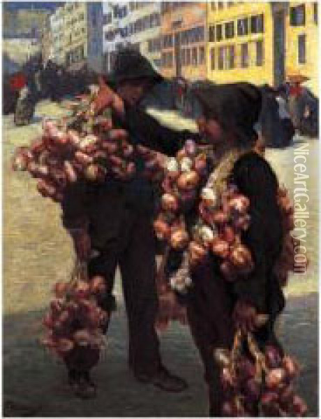 The Onion Sellers Oil Painting - Charles Hermans
