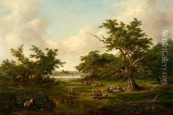 Picnic At Gainsborough Beside The Orwell Oil Painting - Robert Burrows
