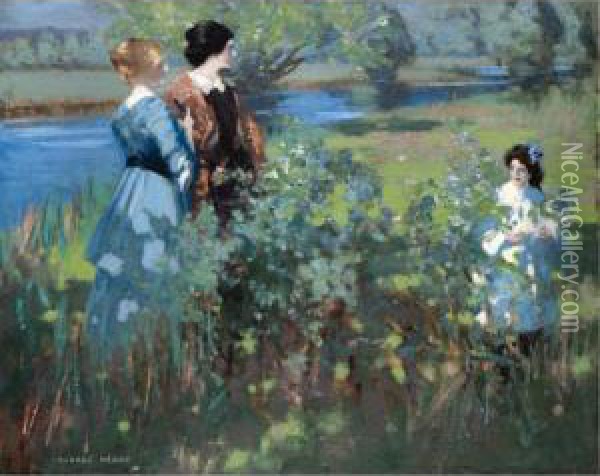 An Afternoon By The Riverbank Oil Painting - George Henry