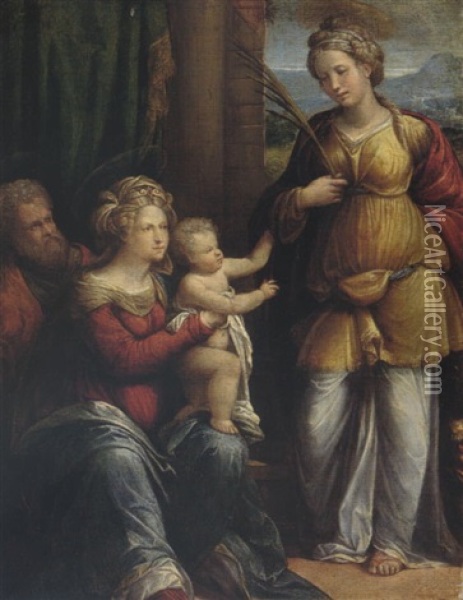 The Holy Family With Saint Catherine Oil Painting - Benvenuto Tisi da Garofalo