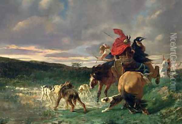 Merovingians attacking a Wild Dog Oil Painting - Evariste Vital Luminais