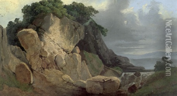 Landschaft Mit Wildbach Und Felsformation Oil Painting - August Friedrich Wilhelm Nothnagel