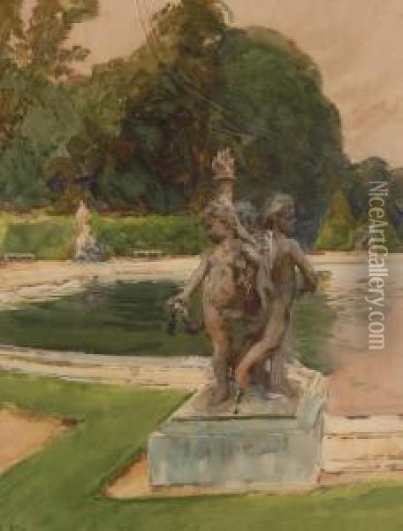 Garden Statue By A Pond Oil Painting - Arthur Pond
