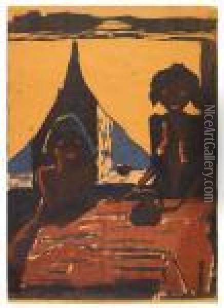 Zwei Zigeunermadchen Im Wohnraum Oil Painting - Otto Mueller
