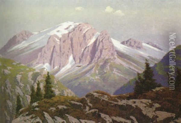 Blick Auf Die Marmolada In Den Dolomiten Oil Painting - Ernest de Landerset